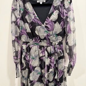 Mimi Chica Long Sleeve Floral Dress - Purple and Black